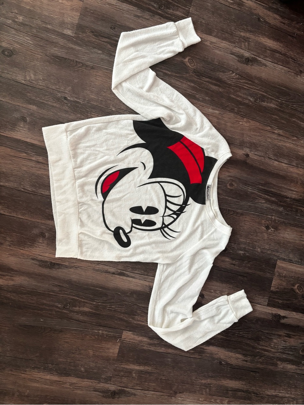 Disney White Crewneck Sweatshirt with Black & Red Mickey Graphic